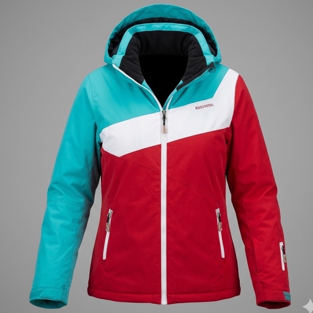 Rossignol Women XL Ski Jacket Red Teal Colorblock Hooded Winter Coat XL Gorpcore
